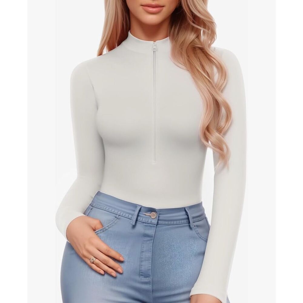Amazon White bodysuit with a zip front - size M